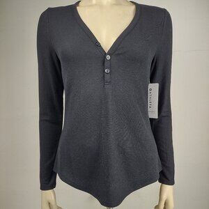 NWT Athleta black long sleeve Wind Down Sleep Top Henley V-Neck ladies Small